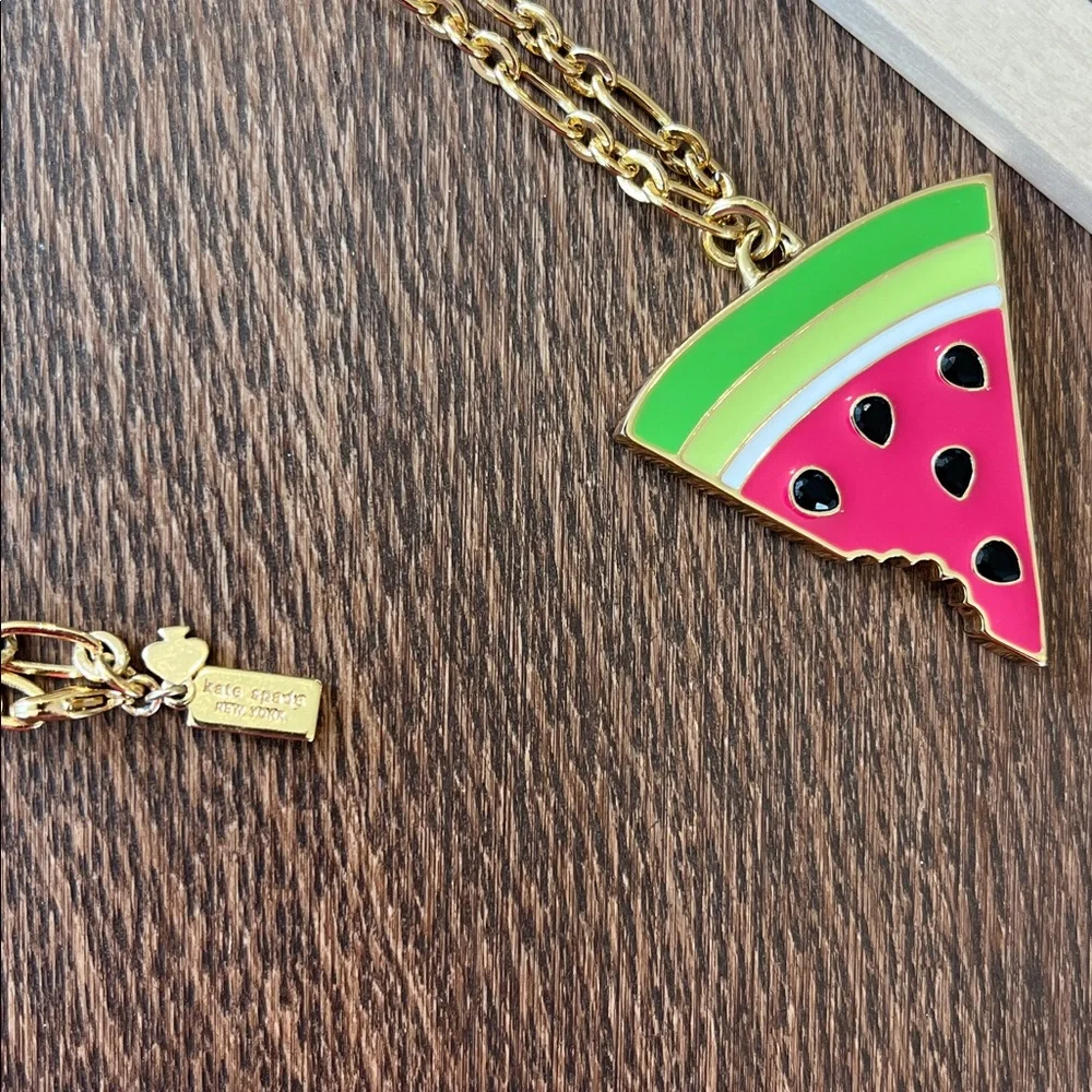 Kate Spade large pink & green watermelon slice Gold Chain Necklace